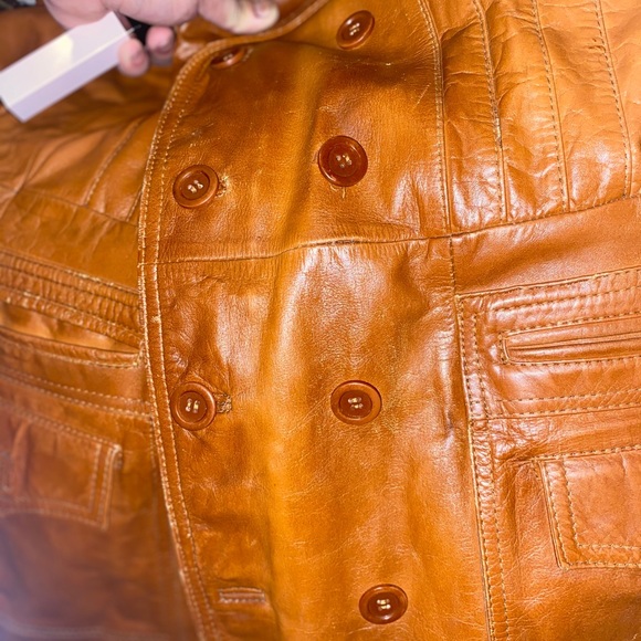 MENS VINTAGE BROWN LEATHER TRENCH COAT GREAT COND - Picture 7 of 13